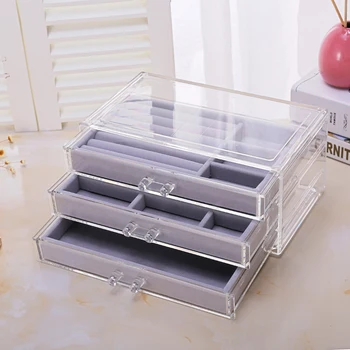 

Three pumping cosmetics storage box jewelry necklace finishing box earrings ring display rack flannel tray storage box