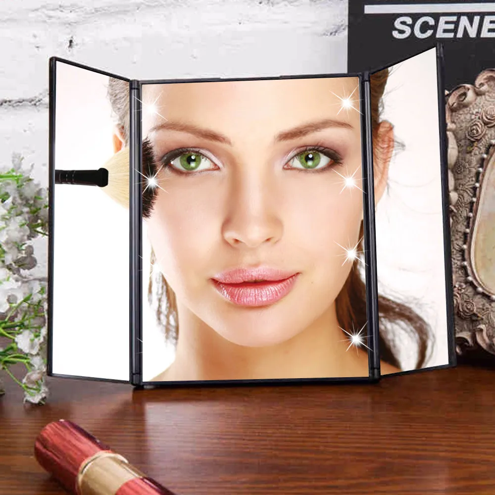 

SALE 8 LED Light Illuminated Foldable Make Up Cosmetic Tabletop Adjustable 90 Degrees Three-sided folding Beauty Vanity Mirror
