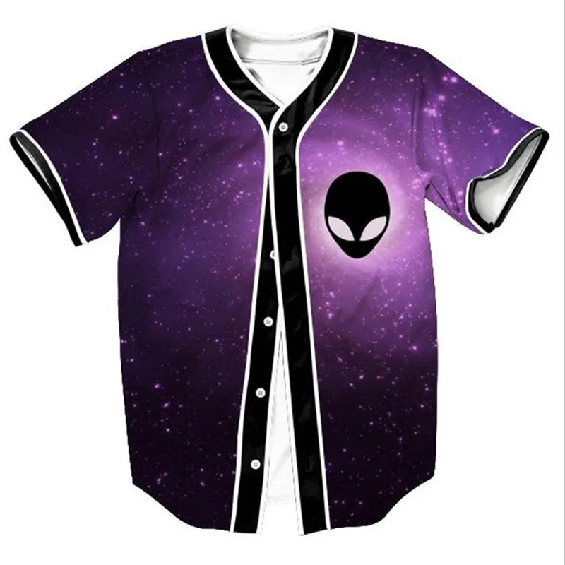 5XL Harajuku Мужская футболка с рисунком инопланетянина в Галактике 3D кардиган рубашка мужская Джерси бейсбольная рубашка юный хип хоп Топ футболки Camiseta Homme - Цвет: violet