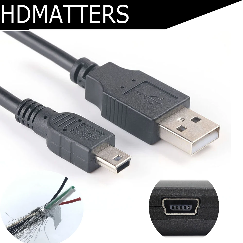 

HDmatters Mini USB Cable Mini USB to USB Fast Data Charger Cable for MP3 MP4 Player Car DVR GPS Digital Camera HDD Mini USB