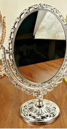 Европейское античное бронзовое вращающееся настольное косметическое зеркало с Цветочным Тиснением, эллипс, зеркало для макияжа, портативное зеркало - Цвет: oval siliver