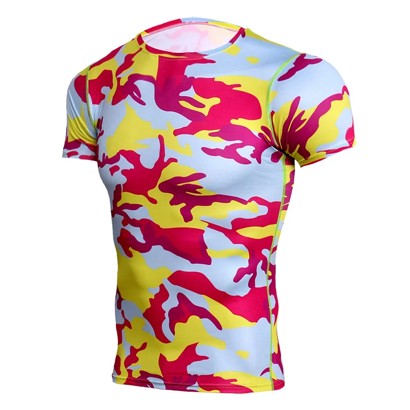 Камуфляжная футболка с коротким рукавом для мужчин s для бега, компрессионная спортивная рубашка для мужчин, быстросохнущая, дышащая, Рашгард для мужчин, для спортзала, фитнеса, трико MMA - Цвет: TD18