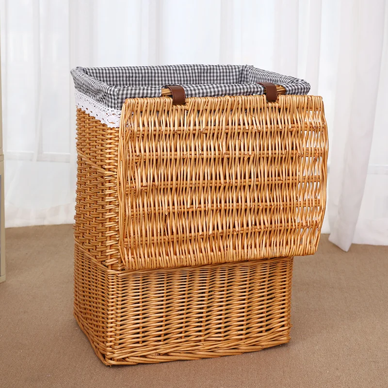 الخوص الطبيعي القذرة صندوق تخزين ملابس سلة شبكة الغسيل التخزين دلو مع غطاء سعة كبيرة المنزلية المنظم الروطان المنسوجة