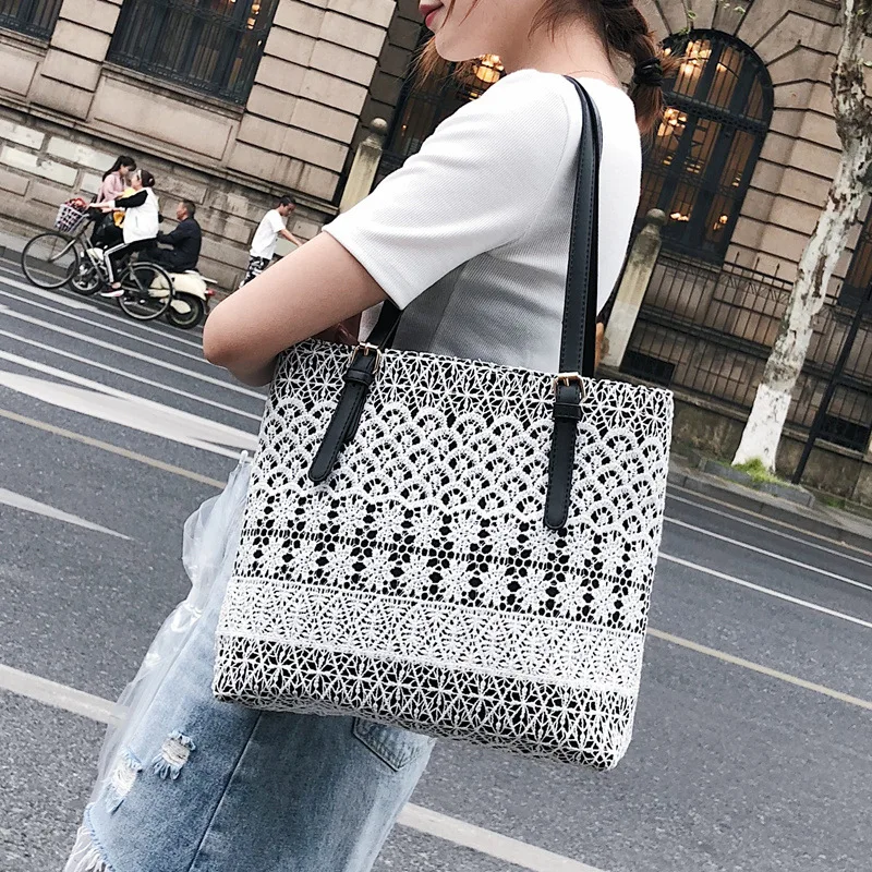 

Fashion Lace Large Tote Bag Women Handbags Summer New High Quality Lace Designer Women's Handbag Chic Shoulder Messenger Bags
