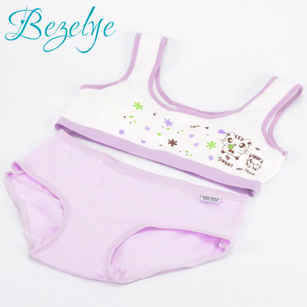 Purple Спортивный комплект с бюстгальтером для девочек-подростков, нижнее белье с рисунком из мультфильма, Детские хлопковые спортивные бюстгальтеры для девочек, нижнее белье для подростков, бюстгальтер для детей - Цвет: Purple