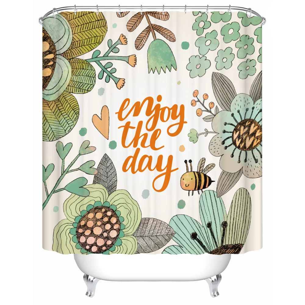 2016 New Desgin Creative Shower Curtain with 12 hooks Waterproof Fabric