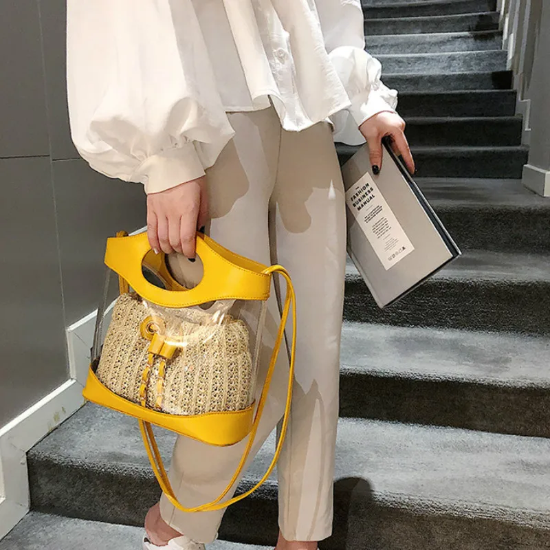 

bolso Transparent Women Shoulder Bag Women Clear Tote Bag Composite Crossbody Bag Summer Straw Beach Brand Designer Handbag