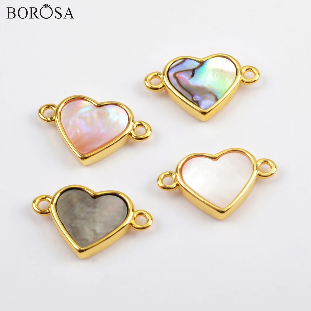 

BOROSA 10Pcs New Heart Gold Bezel Abalone Shell Natural White Shell Connector Jewelry Findings for Necklace as Gift WX1174