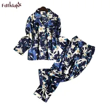 Fdfklak пижамные комплекты женские весенний Летний Шелковый атласный винтажный принт пижамы женские s повседневные пижамы Женская пижама