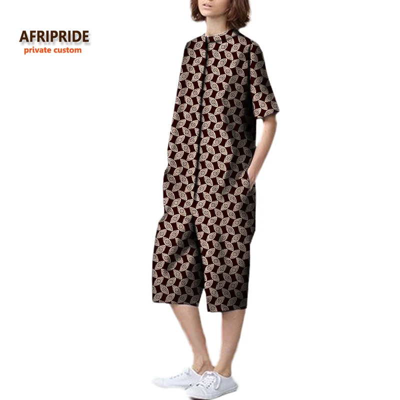 

2017 fall new women jumpsuit AFRIPRIDE private custom female loose half sleeves knee-length casual jumpsuit plus size A722105
