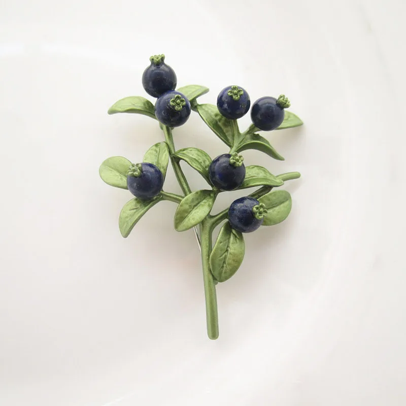Fashion Elegant Brooch Jewelry Blueberry Leaf Lapis Lazuli Green Paint Antique Retro Exaggerated Ladies Square | Украшения и
