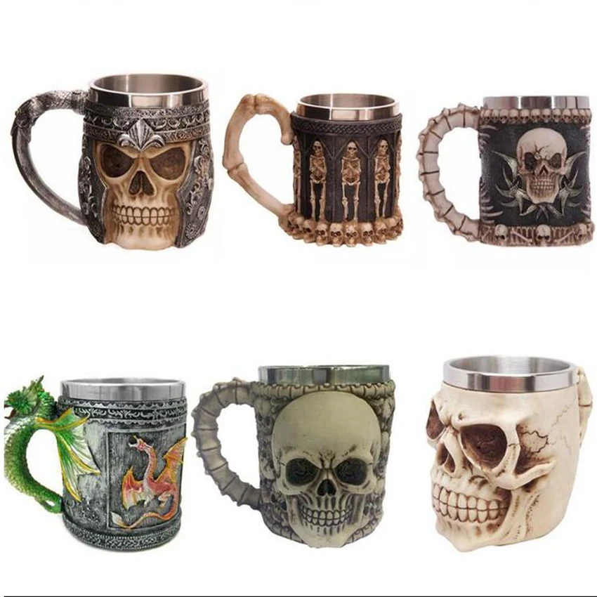 Unusual Stainless Steel Gothic Party Creative Drinking Glass 3D Skull Skeleton Punk Style Wine Glasses Whiskey Cups