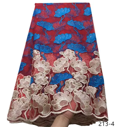 Африканская кружевная ткань вышитая кружевная ткань в нигерийском стиле Высококачественная французская Тюлевая кружевная ткань для синего женского платья 213 - Цвет: 213-4
