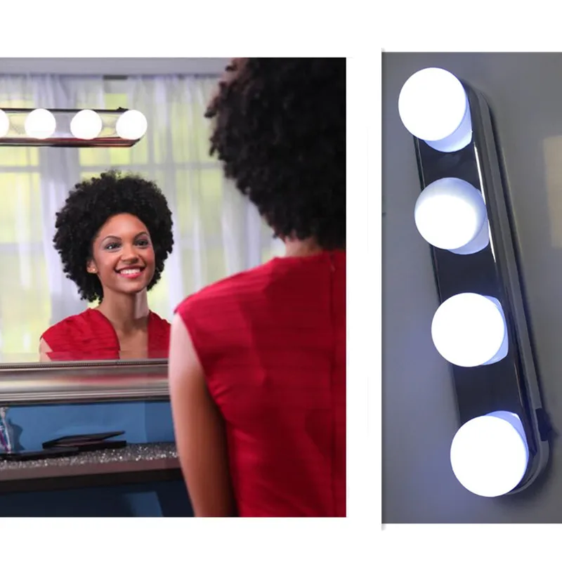 1 Set 4 LED Bulbs Make Up Light Super Bright Portable Cosmetic Mirror
