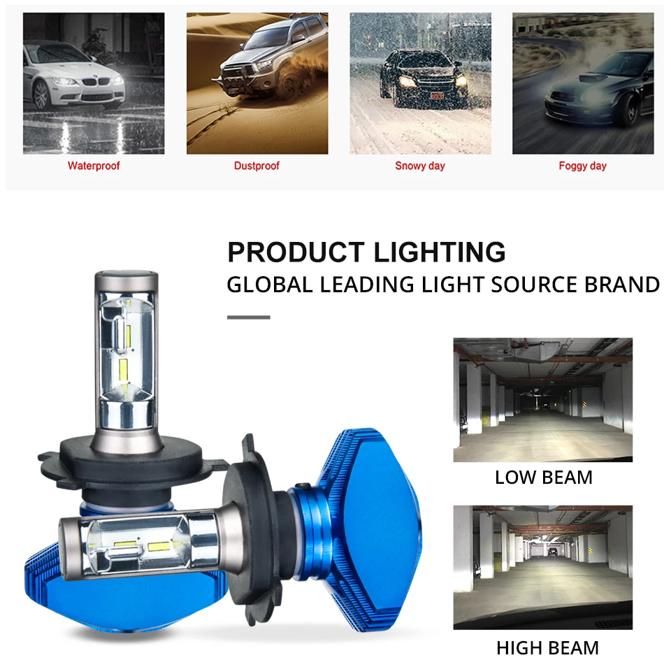 Foxcncar 2PCS  LED H4 H1 H11 H4 Led H7 Bulb Car Headlight High Low Beam 80W 8000LM 12V 24V Fog Light Kit Super Bright Car Light (6)