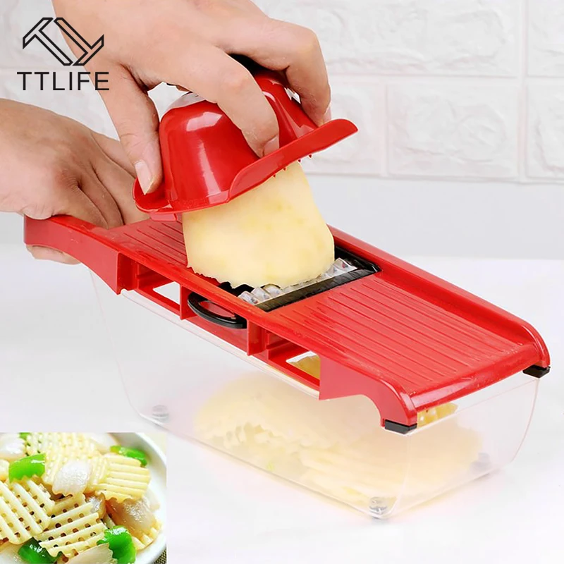 TTLIFE руководство мандолина Multifuctional Slicer овощей фруктов резак с Нержавеющая сталь лезвие моркови, картофеля Терка с коробкой