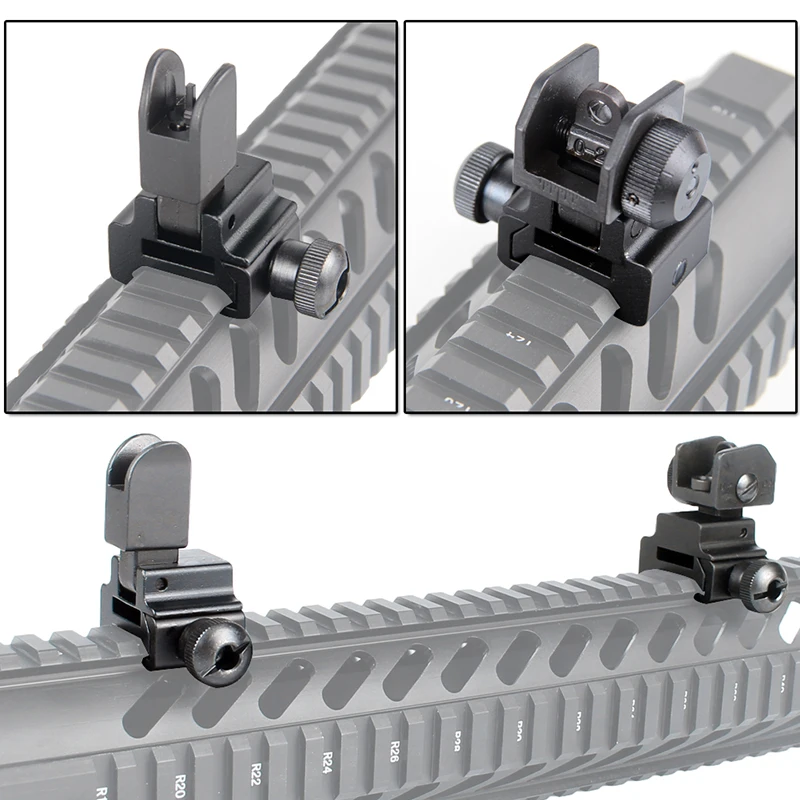 Model 4 AR 15 Flip Up Front Rear Sight Rapid Transition with Windage Adjustment Dual Aiming Apertures Quick Detachable 27-9 (9)