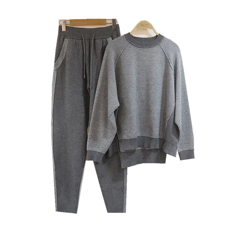Femmes Haut Costume Vison rose Coton Cachemire Hiver Du Couleur Tricoté Pièces Deux Kaki Ras Nouveau De Chandail pu Mode D'hiver Ciel gris Pédicure Gamme Pantalon blanc Cou zSn0dqx