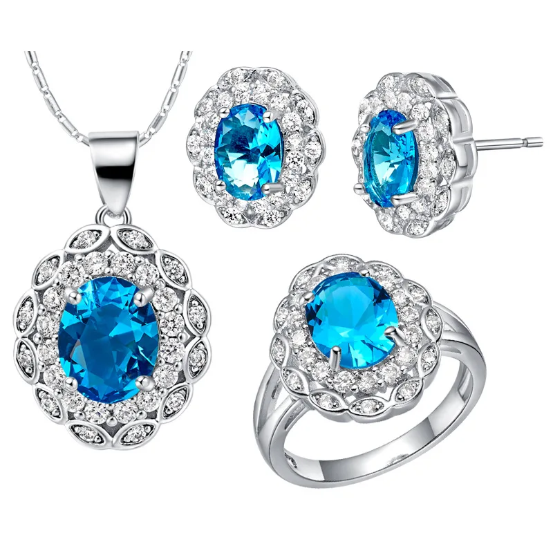 

Pendant necklace Earrings ring 925 silver suits suit European and popular crystal petals suit brinco grade