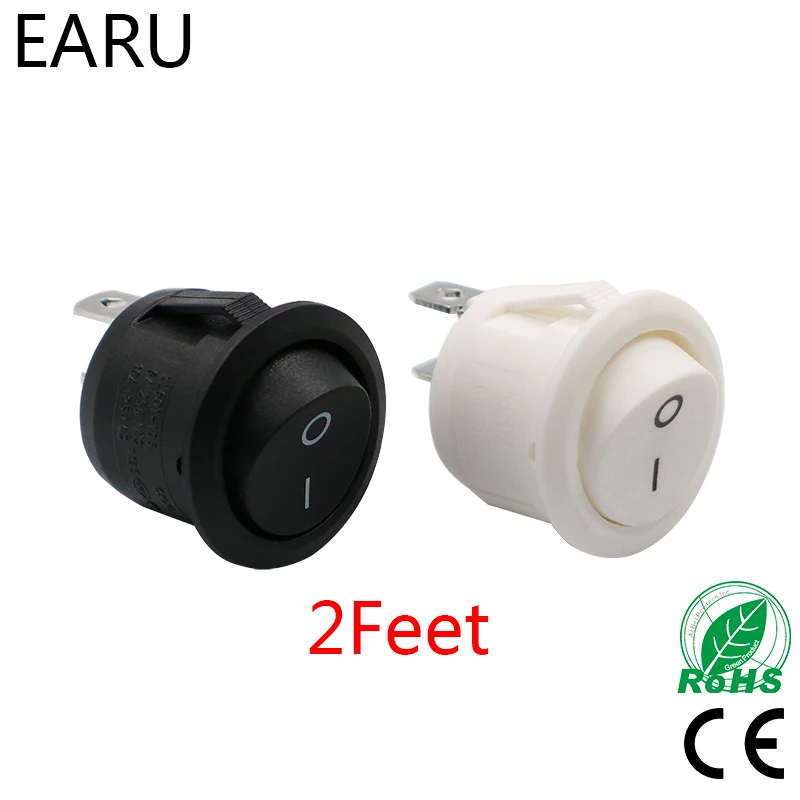 10 шт. AC 6A 10A 250V вкл. Выкл. Оснастка SPST Круглый выключатель лодки черный 2 контактный