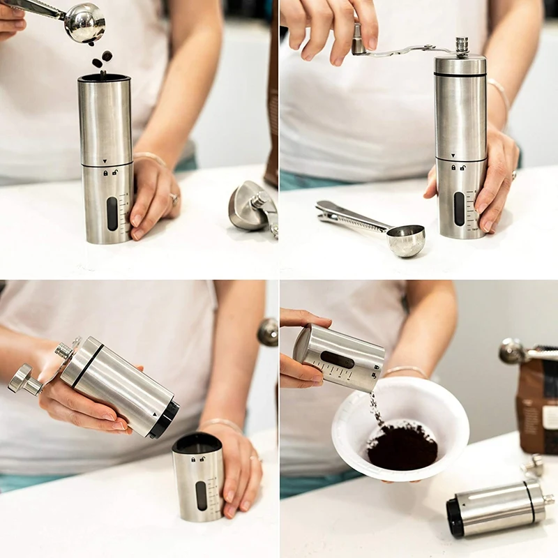 Manual Coffee Grinder- Hand Conical Coffee Bean Grinder With Ceramic Mechanism By Flafster Kitchen- Portable Stainless Steel B