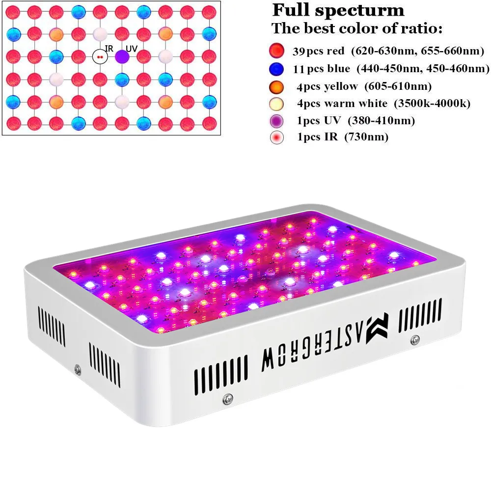 Полный спектр 300/600/800/900/1000/1200/1800/2000W LED Grow Light 410-730nm для комнатных растений и цветок парниковых расти палатку