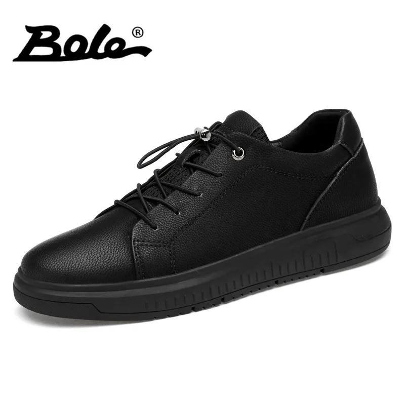 

BOLE New Large Size 36-47 Genuine Leather Sneakers Men Casual Flat Shoes Rubber Round Sole Shoes Spring Autumn Leather Shoes Men