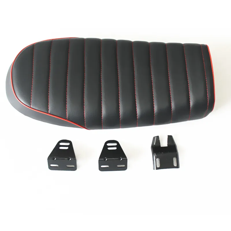 

Motorcycle Retro Seat Vintage Flat Brat Seat Cafe Racer Saddle Synthetic Leather Black & Red For Honda Kawasaki Suzuki Yamaha