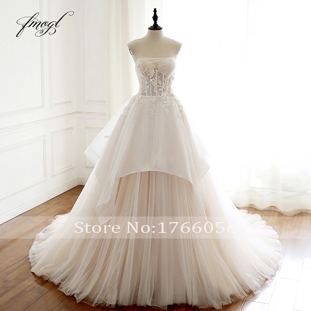 Fmogl Vestido De Noiva без бретелек линии Свадебные платья эффектное с открытой спинкой и аппликацией бисером плиссированные платья большого размера невесты