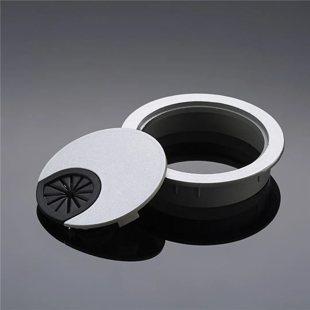 1pc Silver 60mm Table Cable Wire Outlet Port Round Computer PC Desk Grommet Cable Hole Cover Line Holder Wiring Accessories