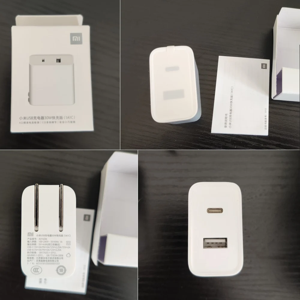 Оригинальное зарядное устройство USB Xiaomi 1A1C 30 Вт макс смарт-выход PD 2,0 QC 3,0 Быстрая зарядка type-C 5 В = 3A 9 В = 3A 15 В = 2A 12 В = 2,25 A type-A