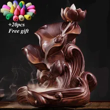 Лотос водопад обратного потока ладан горелка керамика курильница дзен буддийский домашний декор лотоса ладан держатель+ 20 шт Бесплатный конус