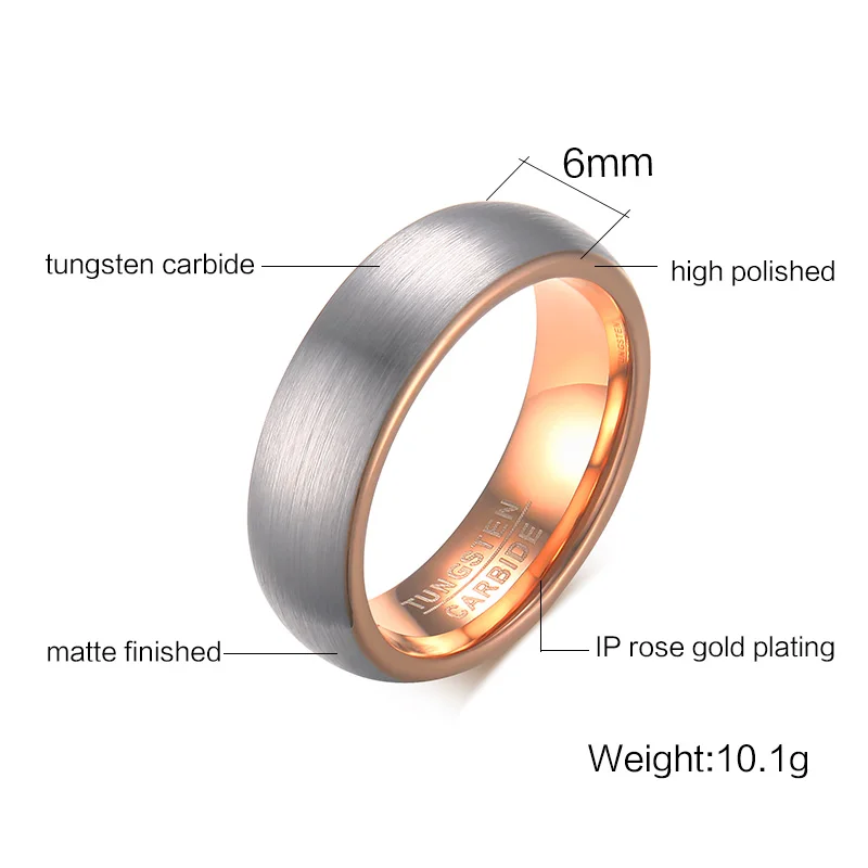 Meaeguet 6MM Wide Rose Gold Color Tungsten Carbide Wedding Band Rings For Women Matte Finished Jewelry USA Size 7-12