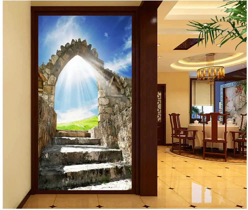 Wallpaper Mural 3d Dekorasi Rumah 3d Tiga Dimensi Batu Gerbang Pintu