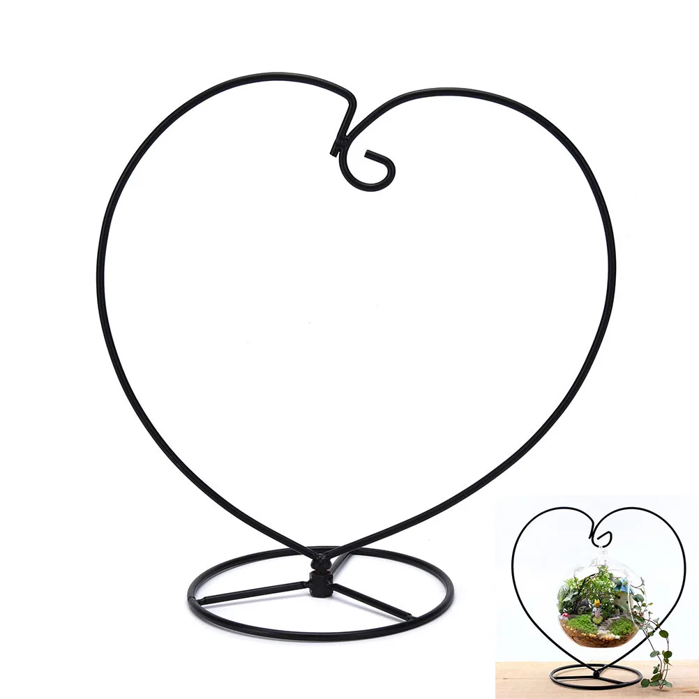 Black Color Handmade Ball Vase Heart Shape Iron Stand Simple Stylish Hanging Glass Plant Vase Home Decor 1Pcs Hot Sale