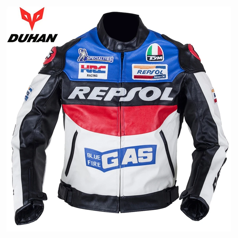 

Free shipping 1pcs High Quality Motocross PU Leather Jacket Warm Winter Windproof MotoGP REPSOL Motorcycle Jacket With 5pcs Pads