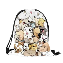 Настраиваемый милый мультяшный котенок щенок сумки с принтом со шнурком с двойными бортами для женщин и мужчин Школьный Рюкзак Для Путешествий