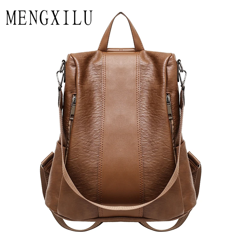 

MENGXILU Brand Vintage Women Backpack Pu Leather Backpack School Backpacks For Teenage Girls Casual Large Capacity Shoulder Bag