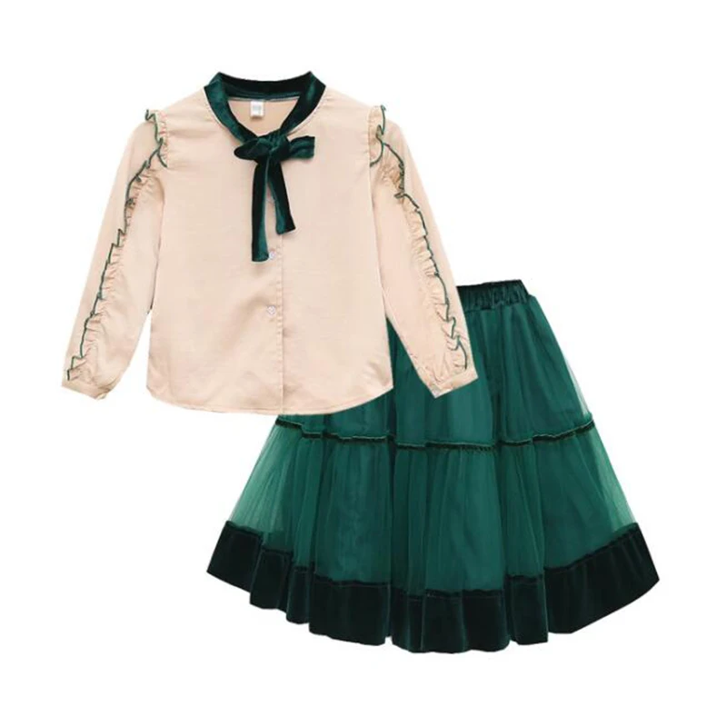 spring girls shirt dress children Chiffon two-piece suit for girls clothes (7)