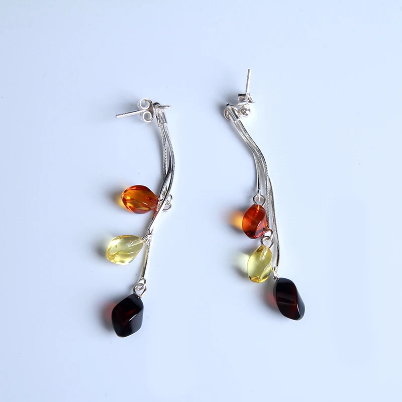 

Hot professional design national wind pure natural amber beeswax earrings 925 sterling long genuine factory outlet special
