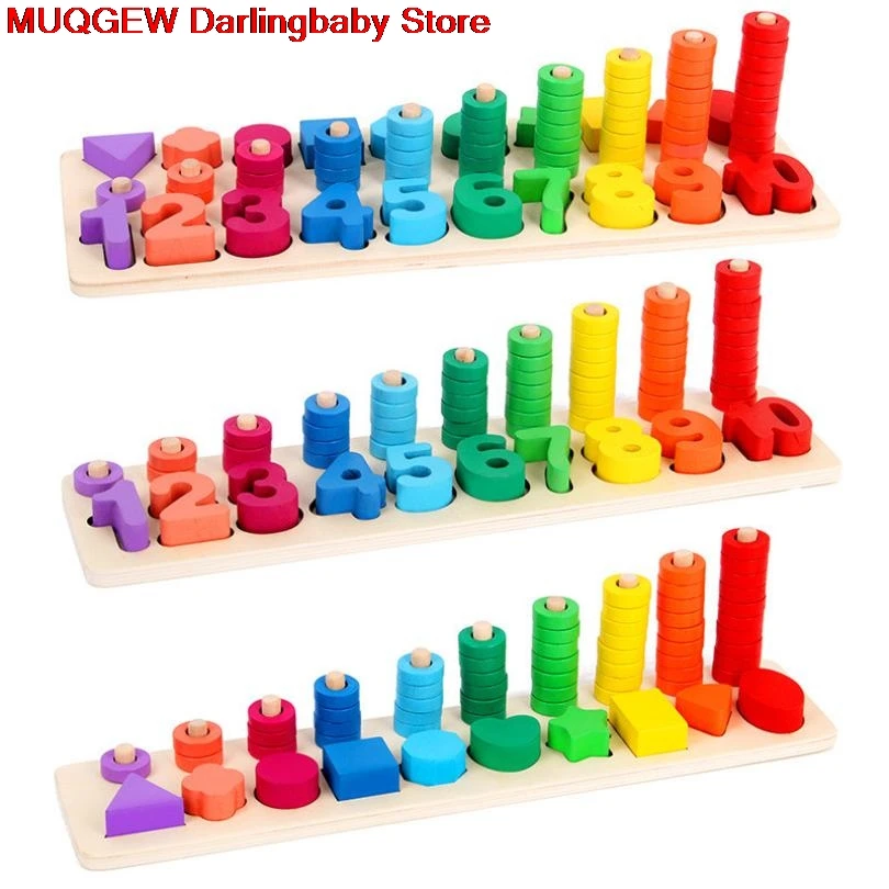 Wooden Education Learning Toy Tower Stacking Colorful Puzzle Math Toys