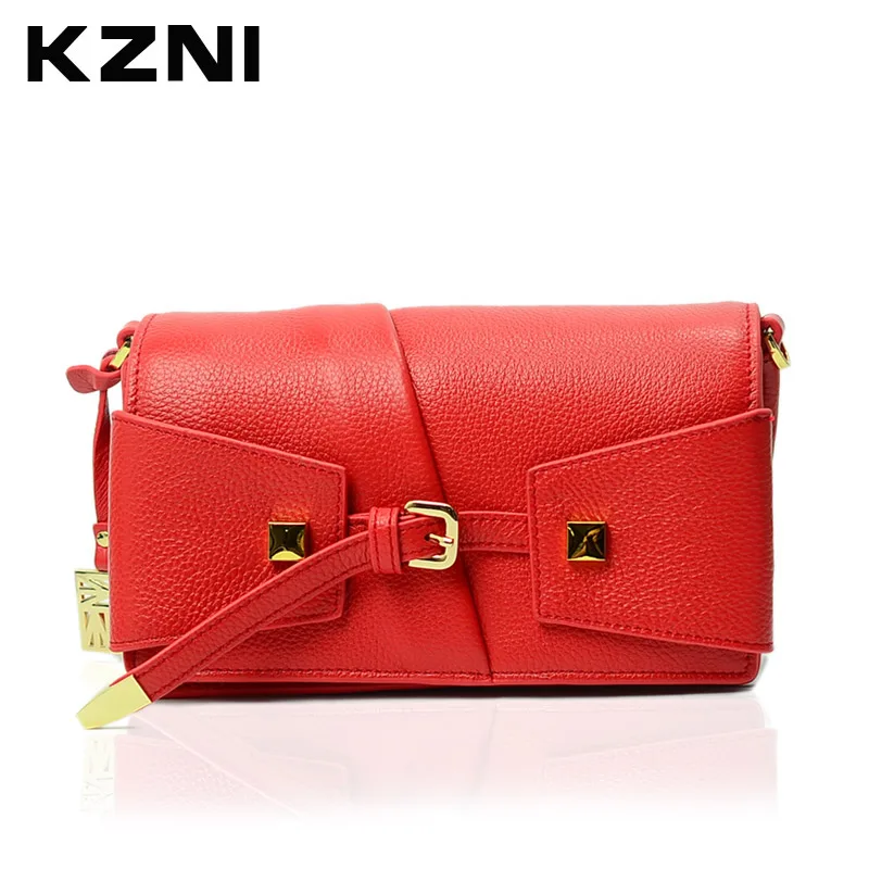 KZNI Handbag Women Bag Genuine Leather Clutch Luxury Designer Women Wallet Shoulder Bag Girl