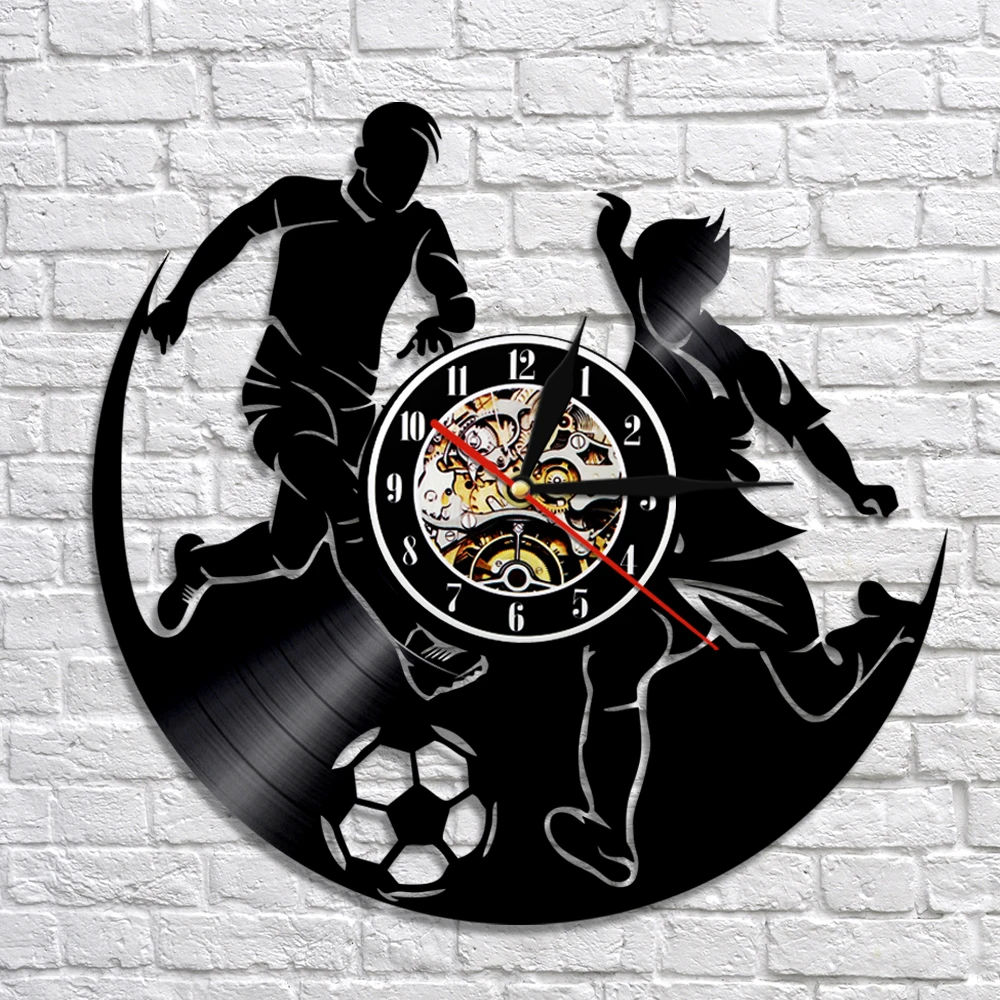 

Football Vinyl Clock Soccer Wall Clock Sport Theme Handmade Art Decorative Clocks Inerior Decor Unique Gift For Him Her