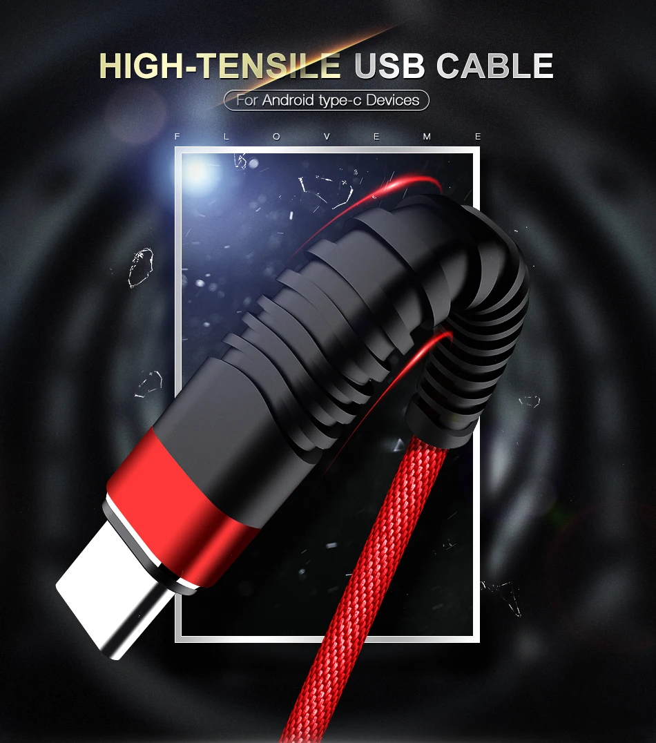 FLOVEME usb type-C кабель для samsung S10 S9 Plus Быстрая зарядка зарядное устройство для мобильного телефона USB C кабель для Xiaomi Redmi Note 7 8 Pro