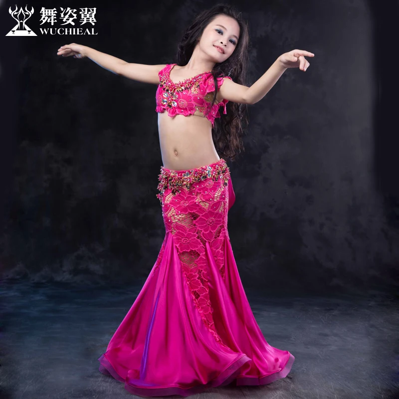 Short Sleeve Rhinestone Beading Satin Lace Sexy Belly dance 2pcs set