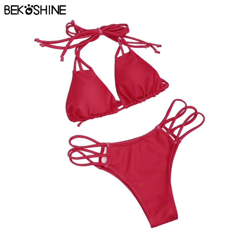 Bekoshine 2017 New Bikini Set Swimwear Women Solid Swimsuit Bandage Biquini Thong Bikini Sexy