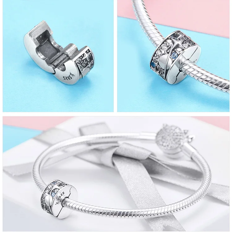 925 Silver fit Pandora Bracelet Pink Zircon Goat Deer Penguin Green Clover Tree Box Beads White&Blue CZ Heart Shell Anchor Charm