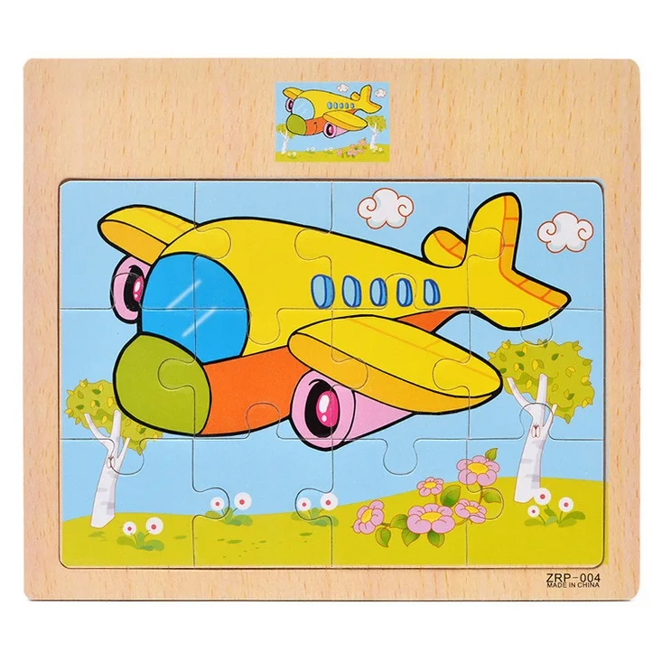 Hot Sale 12/9 PCS Puzzle Wooden Toys Kids Baby Wood Puzzles Cartoon Vehicle Animals Learning Educational Toys for Children Gift 29