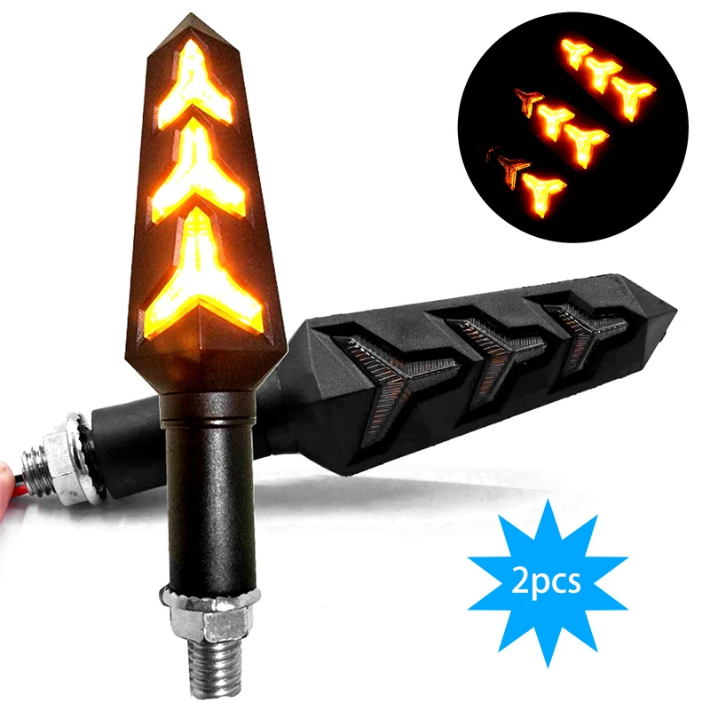 

RACBOX 2pcs 3LED Motorcycle Turn Signal Light Flowing Flashing Motorbike Indicator Blinker Tail Lights Signal Lamp Car Styling