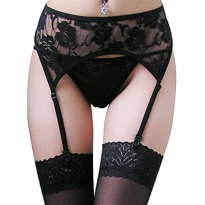 

Floral Lace Sexy Garter Belt Lace Garters Suspenders For Women Garter Goth Wedding Stocking Belt 46cm Black White